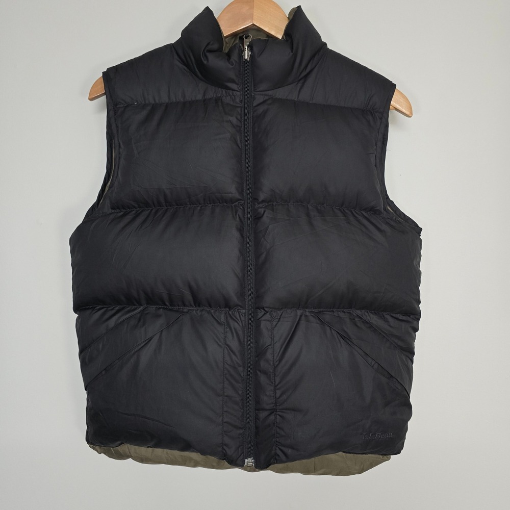 LL Bean Reversible Down Puffer Vest Womens S Olive Green Black Gorpcore Outdoor - Picture 5 of 15